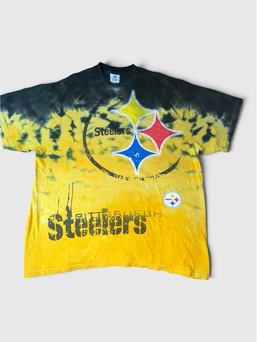 Vintage NFL Pittsburgh Steelers Tie Dye Graphic T-Shirt Adult L Black/ Yellow